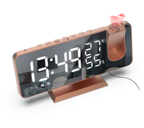 FM Radio LED Digital Smart Alarm Clock Watch Table Electronic Desktop Clocks USB Wake Up Clock with 180° Time Projector Snooze